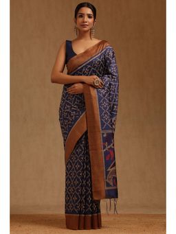 Soch - Women Navy Blue Tussar Woven Saree with Unstitched Blouse Piece