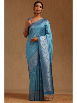 Soch - Women Blue Tussar Woven Saree with Unstitched Blouse Piece