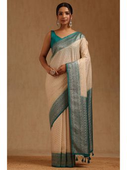 Soch - Women Cream Silk Blend Woven Saree with Unstitched Blouse Piece