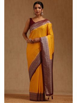 Soch - Women Yellow Silk Blend Woven Saree with Unstitched Blouse Piece
