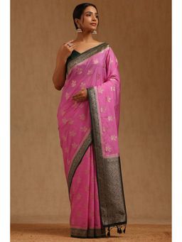 Soch - Women Pink Silk Blend Woven Saree with Unstitched Blouse Piece