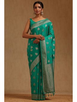 Soch - Women Green Silk Blend Woven Saree with Unstitched Blouse Piece