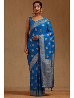 Soch - Women Blue Silk Blend Woven Saree with Unstitched Blouse Piece