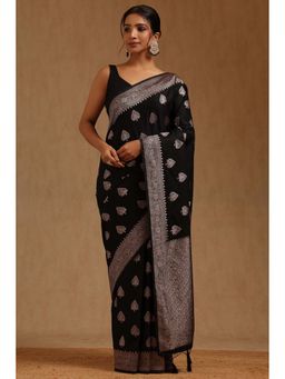 Soch - Women Black Silk Blend Woven Saree with Unstitched Blouse Piece