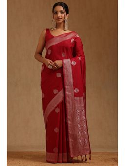Soch - Women Maroon Silk Blend Woven Saree with Unstitched Blouse Piece