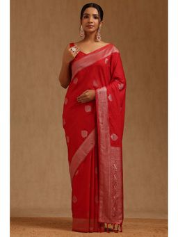 Soch - Women Red Silk Blend Woven Saree with Unstitched Blouse Piece