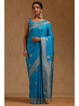 Soch - Women Blue Silk Blend Woven Saree with Unstitched Blouse Piece
