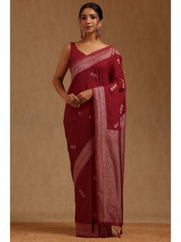 Soch - Women Maroon Silk Blend Woven Saree with Unstitched Blouse Piece
