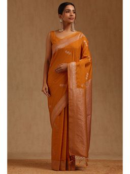 Soch - Women Mustard Silk Blend Woven Saree with Unstitched Blouse Piece