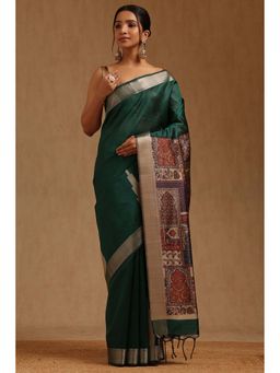 Soch - Women Green Tussar Ethnic Saree with Unstitched Blouse Piece