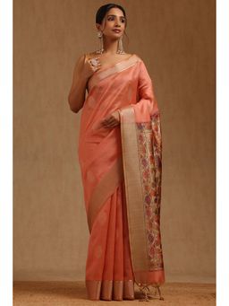 Soch - Women Peach Tussar Woven Saree with Unstitched Blouse Piece