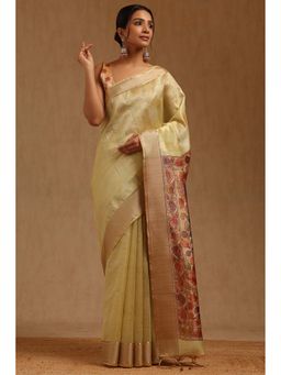 Soch - Women Green Tussar Woven Saree with Unstitched Blouse Piece