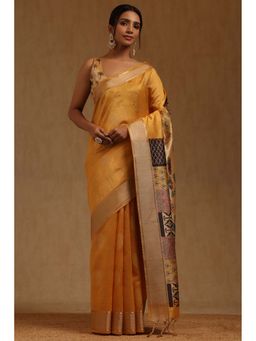 Soch - Women Yellow Tussar Woven Saree with Unstitched Blouse Piece