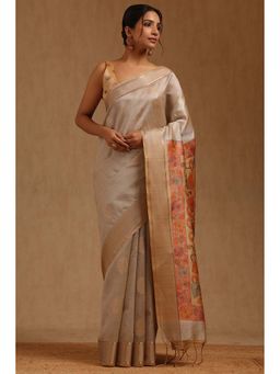 Soch - Women Grey Tussar Woven Saree with Unstitched Blouse Piece