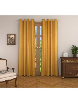 HomeTown - Fiesta Jacquard Dim Out Door Curtains 7 Feet in Mustard Colour (Set of 2)