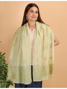 Shwet Heritage - Women Green Chikankari Chanderi Stole