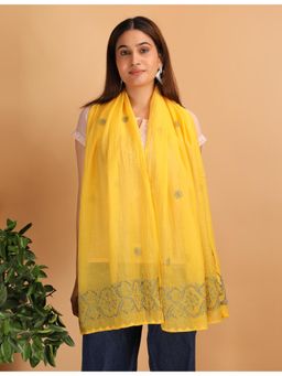 Shwet Heritage - Women Yellow Chikankari Chanderi Stole