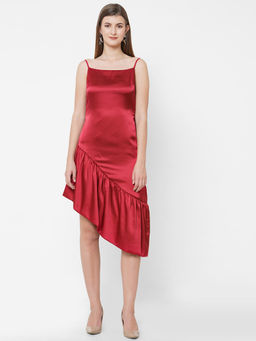 MISH - Red Satin Shoulder Strap Style Dress