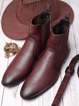 Louis Stitch - Men Rosewood Mid-Top Slip-On Chelsea Boots