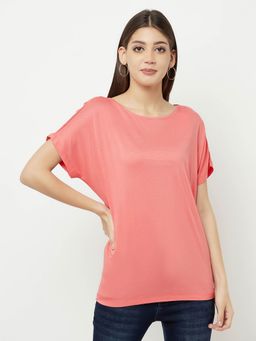 CRIMSOUNE CLUB - Women Pink Solid Round Neck T-Shirt