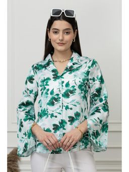 PURYS - Women Green Satin Floral Regular Fit Shirt