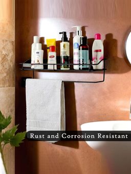 Kuber Industries - Pack of 3 Metal Bathroom Shelf Storage Rack for Wall - 14 Inch - Black