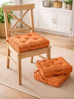 Kuber Industries - Heavy Velvet 18 Inch Chair Pad Cushion For Dining, Office & Home (Pack Of 3) Orange