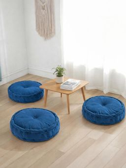 Kuber Industries - Heavy Velvet 16 Inch Chair Pad For Dining, Office & Home (Pack Of 3) Navy Blue