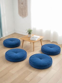 Kuber Industries - Heavy Velvet 16 Inch Chair Pad For Dining, Office & Home (Pack Of 4) Navy Blue