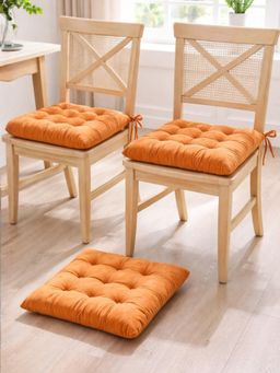 Kuber Industries - 3 Pcs Velvet 16 Inch Chair Pad Cushion For Dining, Office & Home Golden