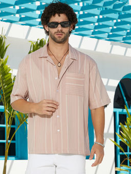 Campus Sutra - Men Peach Orange Unbalanced-Ridge Oversized Shirt