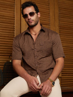 Campus Sutra - Men Chocolate Brown Aztec-Tactile Oversized Shirt