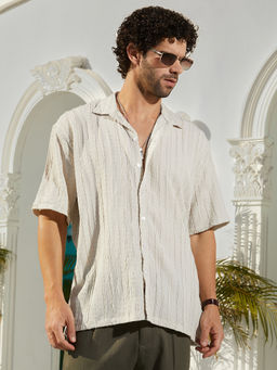 Campus Sutra - Men Saltbox Beige Crumble-Revival Oversized Shirt