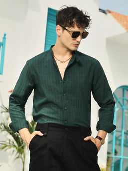 Campus Sutra - Men Emerald Green Pin Stripes-Tactile Shirt