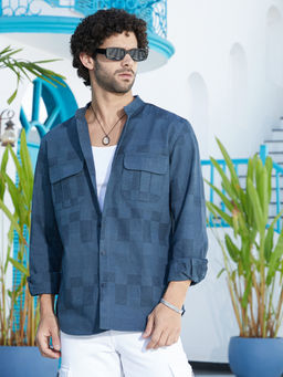 Campus Sutra - Men Indigo Blue Mandarin Utility Shirt