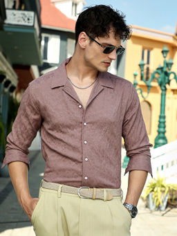Campus Sutra - Men Ash Brown Bloom-Tactile Shirt