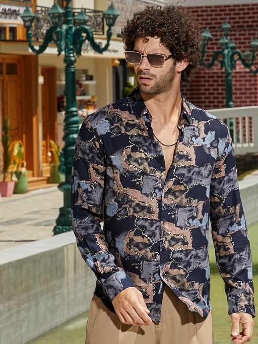 CAHOOT Men Navy Blue Marquina Gradient Shirt