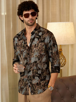 Campus Sutra - Men Obsidian Black Impressionistic Strokes Shirt