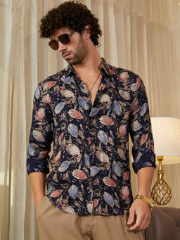 Campus Sutra - Men Onyx Multi-Color Bloom-Traces Shirt