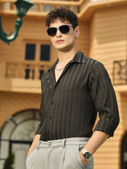 Campus Sutra - Men Sacramento Green Candy-Stripes Shirt