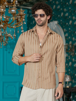 Campus Sutra - Men Tan Candy-Stripes Shirt