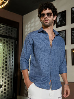 Campus Sutra - Men Steel Blue Abstract-Edge Shirt