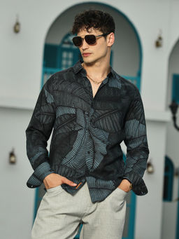 Campus Sutra - Men Viridian Green Foliage-Outline Shirt