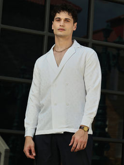 Campus Sutra - Men Daisy White Double-Breasted Moziac Shirt