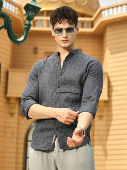 Campus Sutra - Men Charcoal Grey Aztec-Tactile Modular Shirt