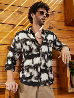 Campus Sutra - Men Onyx Black Abstract Brushwork Shirt