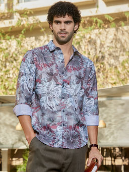 Campus Sutra - Men Rhythm Grey Stained-Botanics Shirt