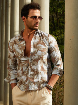 Campus Sutra - Men Ash Brown Petalaire Regular Shirt
