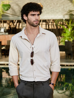 Campus Sutra - Men Saltbox Beige Spiral knot-Tactile Shirt