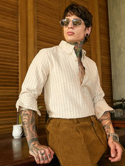 Campus Sutra - Men Saltbox Beige Edge-Lined Half-Placket Shirt